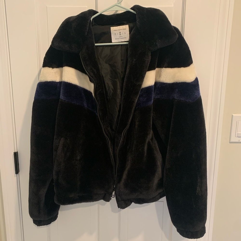 Urban Outfitters Black and Navy Fluffy Oversized Jacket